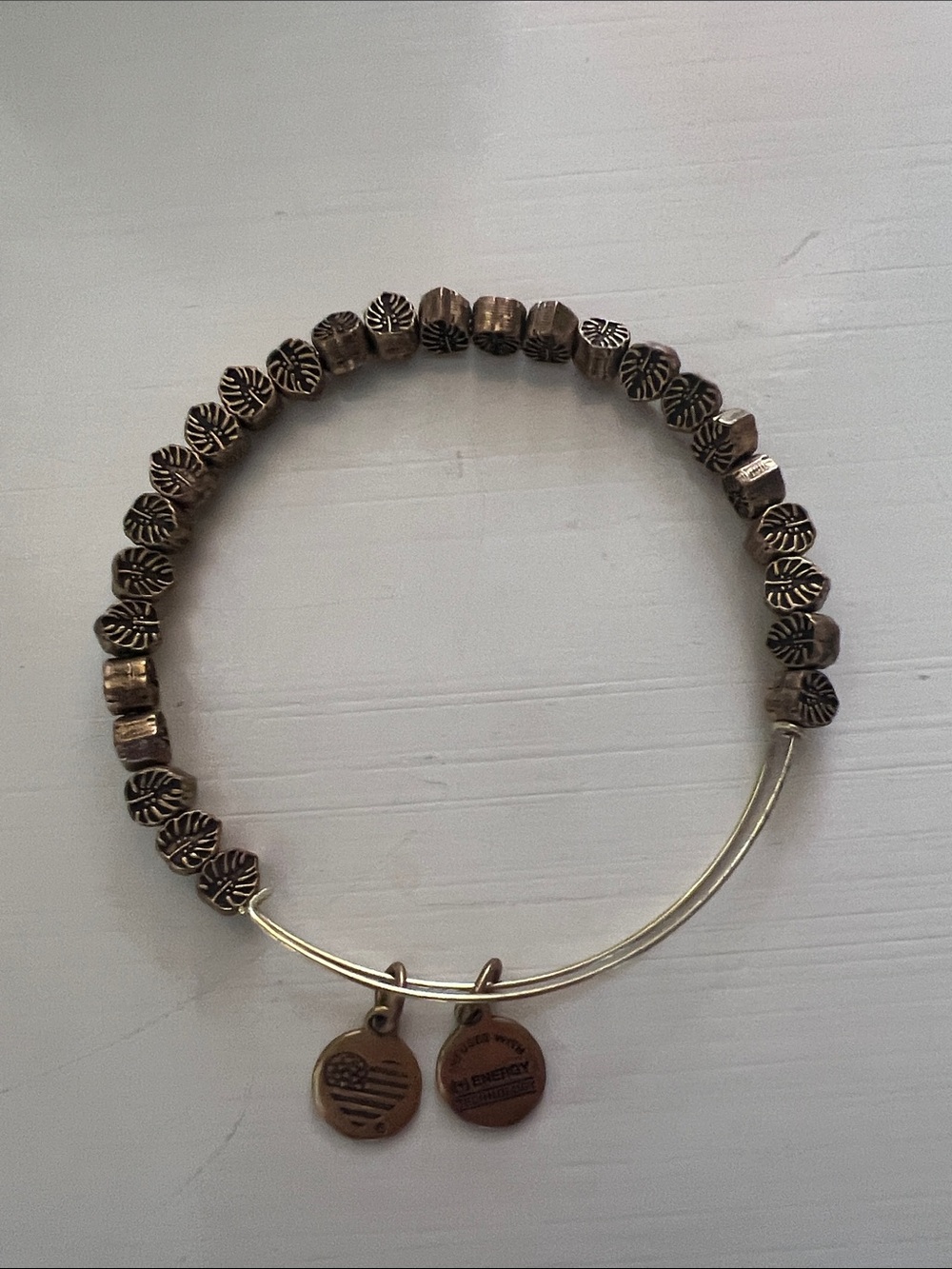 Alex and Ani Gold Leaf Bead Expandable Bracelet with Double Disc Charms